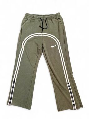 Men’s Olive Green Sweatpants Zip Ankle Drawstring Size L